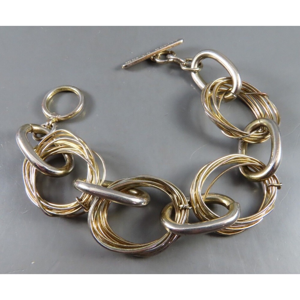 MARLYN SCHIFF BRACELET Silver Tone with Champagne Shade WIRE WORK CHAIN LINKS